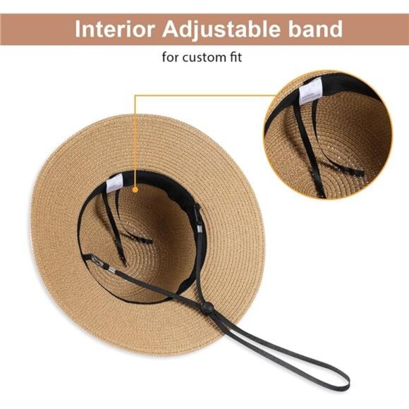 Women's Beach‎ Straw Hat - UPF 50+ UV Protection, Wide Brim, Foldable & Packable - Picture 5 of 7